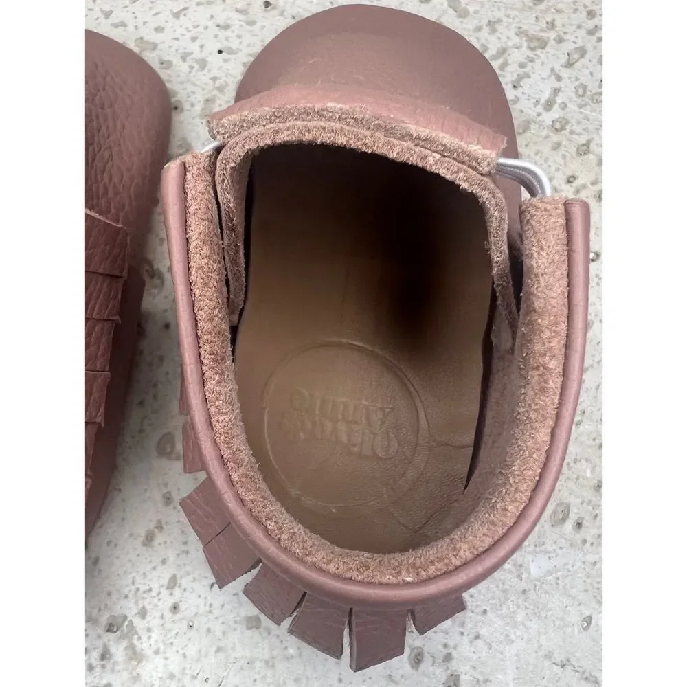 Olive & Annie Handmade Leather Infant Moccasins With Fringe Brown Sz 2 Baby Shoe